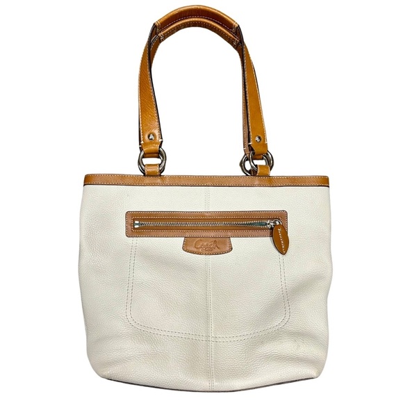 Coach Legacy Leather Tote Bag White & Tan | Style F14693 - Picture 1 of 12